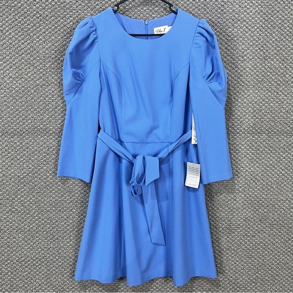 Eliza J Dresses & Skirts - Eliza J Blue Peplum A-Line Dress with Puff Sleeves
